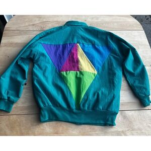 Vintage Cortiva Colorful Geometric Color Block Teal Jacket 80s 90s Retro